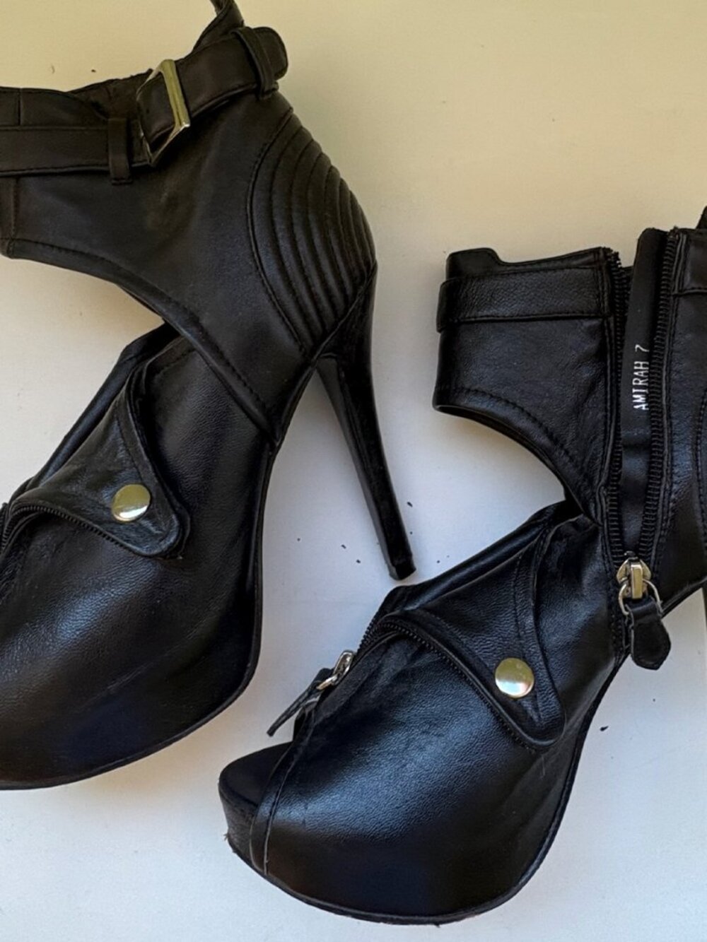 Black Leather Rocker Heels